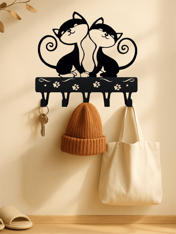 1 PC Cute Two Black Cats Featured Design Storage Rack Wall Rack With Wall Hook Keychain Cat Decorative Hook Hanger Iron Hook Wall Hanging Hook, Suitable For Modern Home Decor, Home Decoration