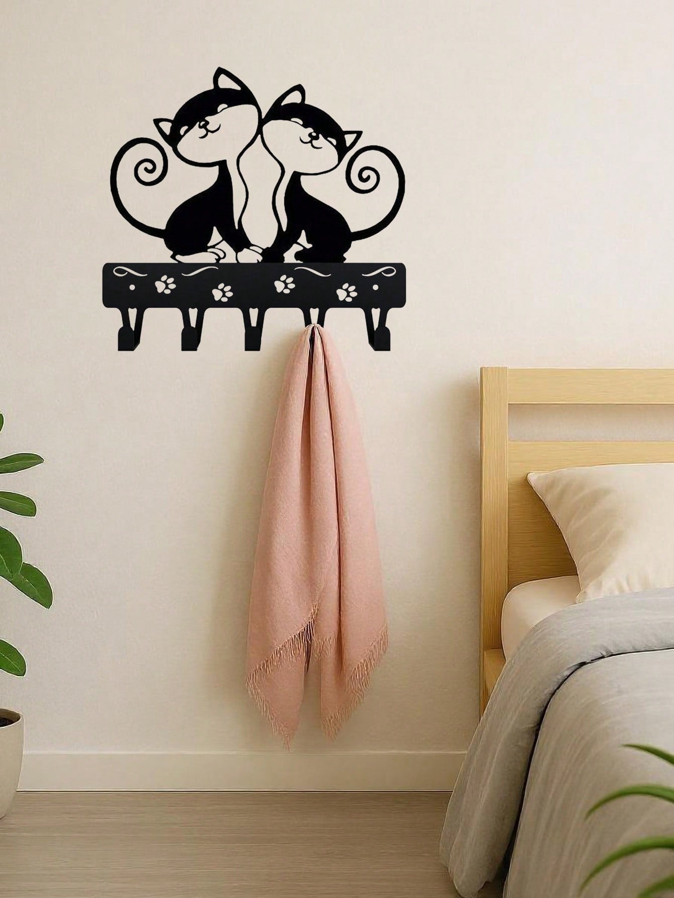 1 PC Cute Two Black Cats Featured Design Storage Rack Wall Rack With Wall Hook Keychain Cat Decorative Hook Hanger Iron Hook Wall Hanging Hook, Suitable For Modern Home Decor, Home Decoration