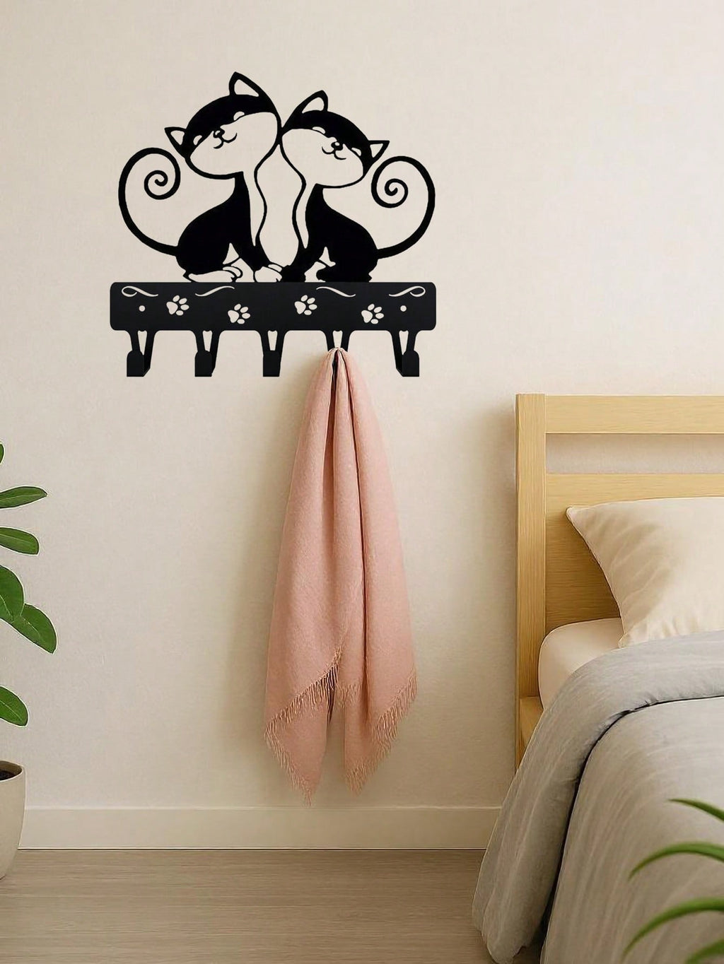 1 PC Cute Two Black Cats Featured Design Storage Rack Wall Rack With Wall Hook Keychain Cat Decorative Hook Hanger Iron Hook Wall Hanging Hook, Suitable For Modern Home Decor, Home Decoration