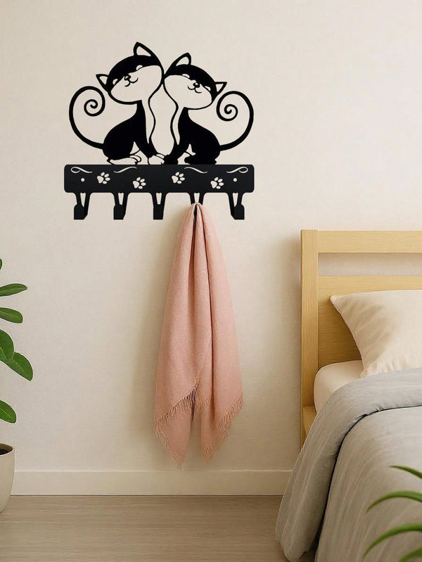 1 PC Cute Two Black Cats Featured Design Storage Rack Wall Rack With Wall Hook Keychain Cat Decorative Hook Hanger Iron Hook Wall Hanging Hook, Suitable For Modern Home Decor, Home Decoration