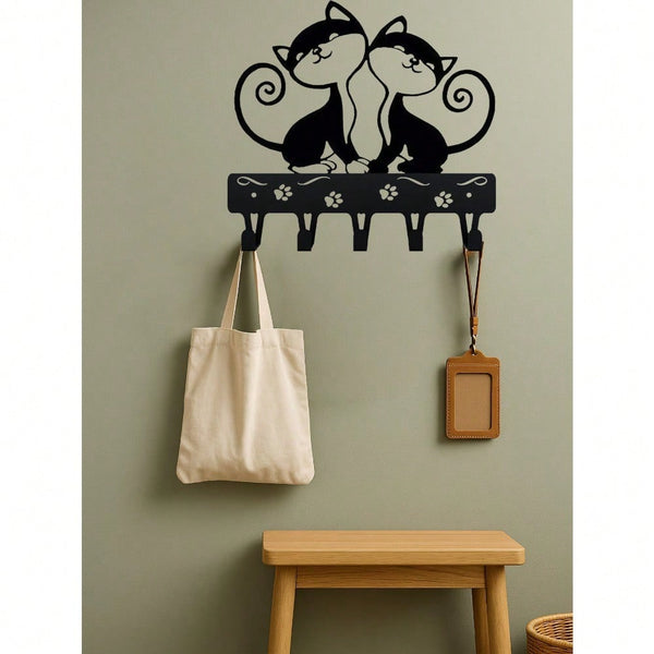 1 PC Cute Two Black Cats Featured Design Storage Rack Wall Rack With Wall Hook Keychain Cat Decorative Hook Hanger Iron Hook Wall Hanging Hook, Suitable For Modern Home Decor, Home Decoration