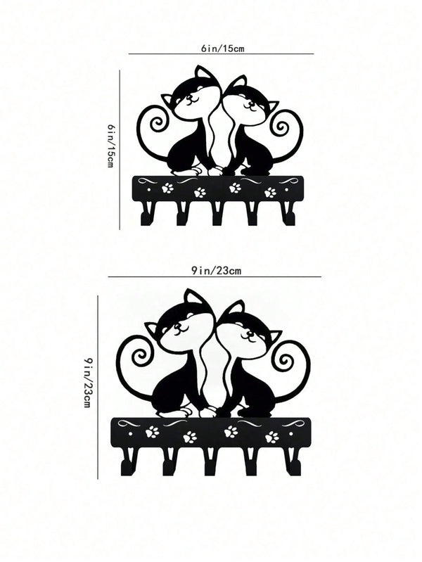 1 PC Cute Two Black Cats Featured Design Storage Rack Wall Rack With Wall Hook Keychain Cat Decorative Hook Hanger Iron Hook Wall Hanging Hook, Suitable For Modern Home Decor, Home Decoration