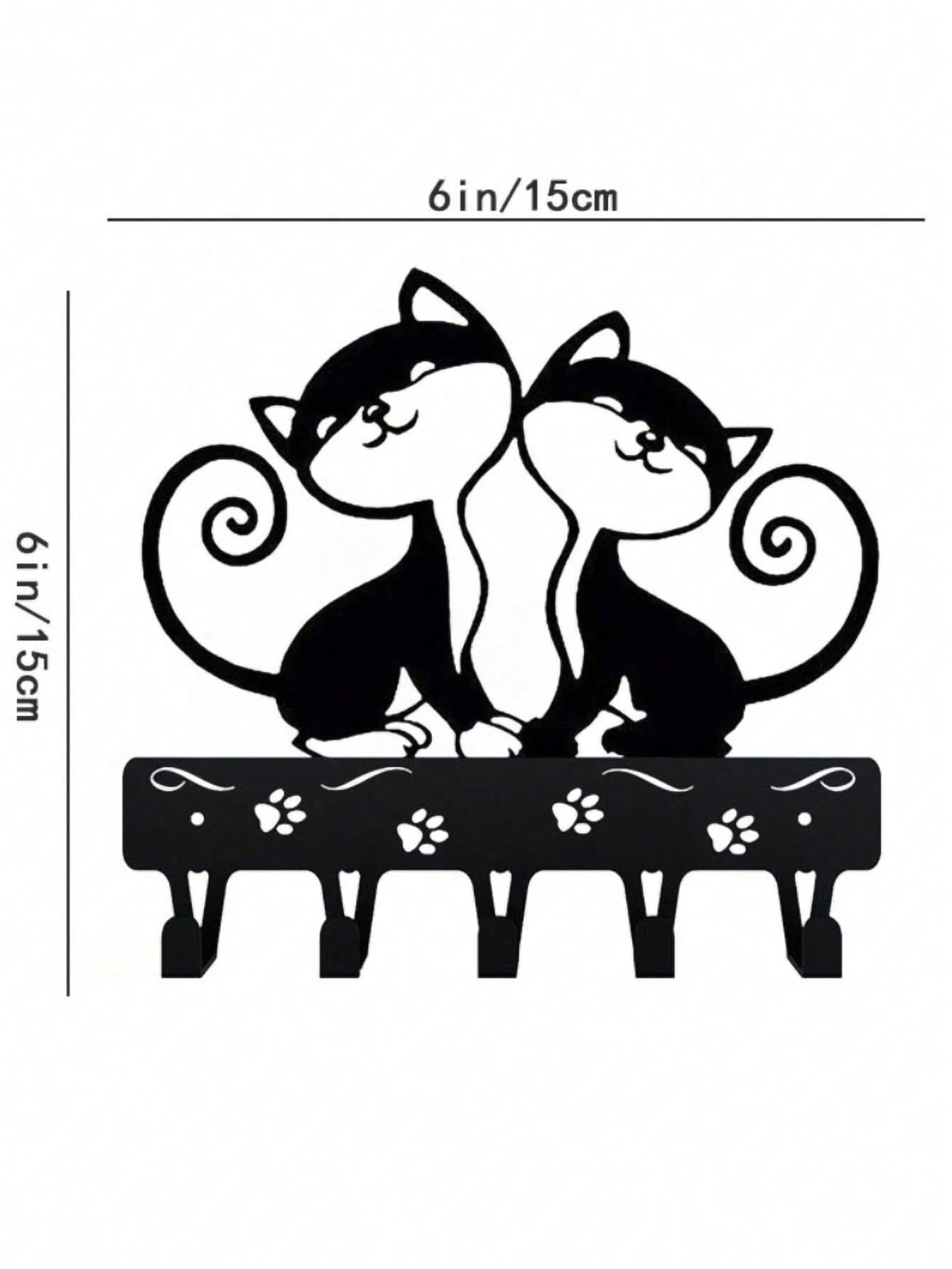 1 PC Cute Two Black Cats Featured Design Storage Rack Wall Rack With Wall Hook Keychain Cat Decorative Hook Hanger Iron Hook Wall Hanging Hook, Suitable For Modern Home Decor, Home Decoration