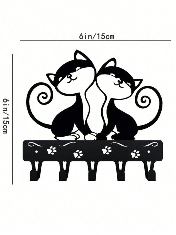 1 PC Cute Two Black Cats Featured Design Storage Rack Wall Rack With Wall Hook Keychain Cat Decorative Hook Hanger Iron Hook Wall Hanging Hook, Suitable For Modern Home Decor, Home Decoration