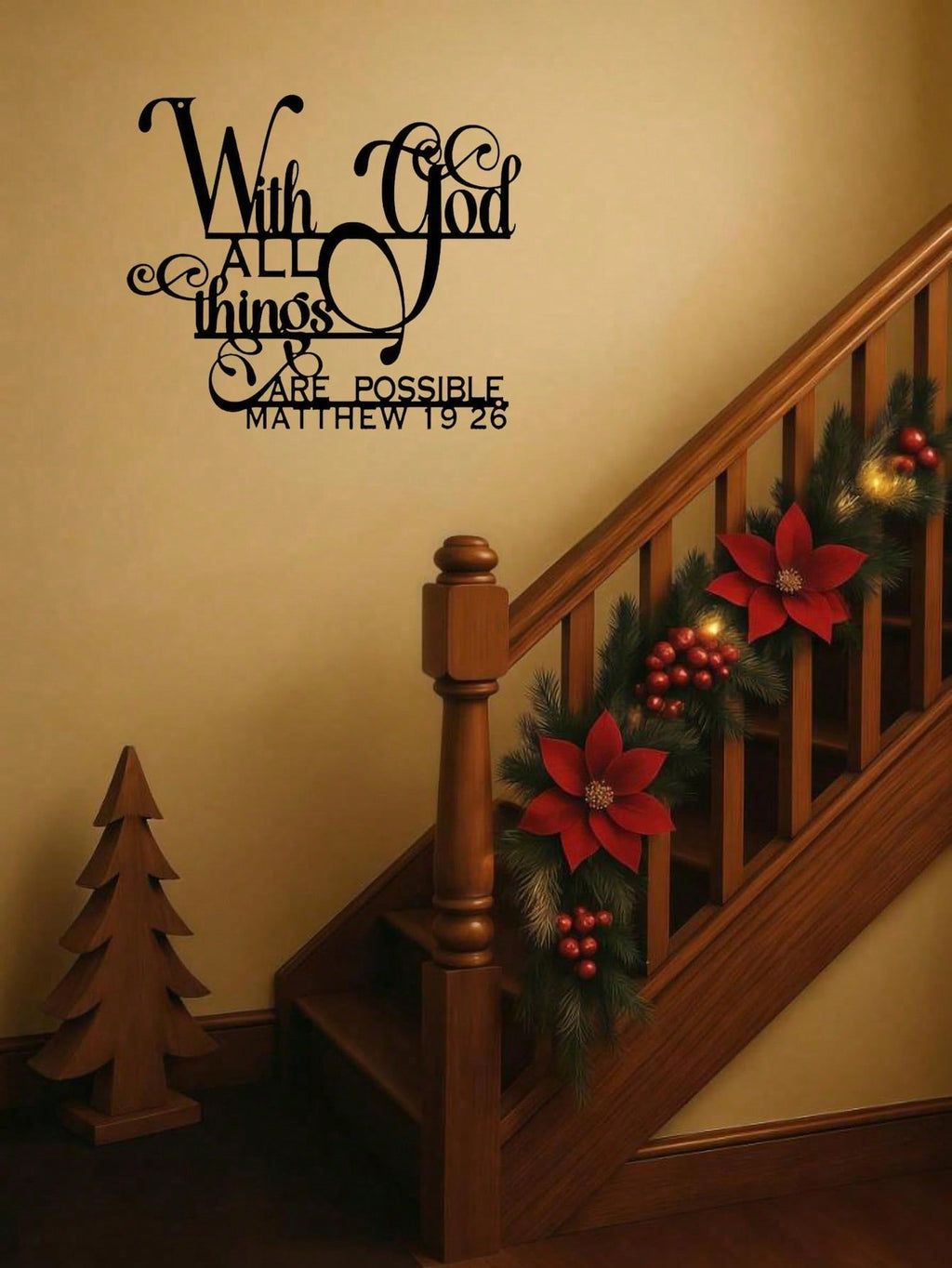 1 "With God, All Things Are Possible" Christmas Metal Sign - Vintage Scripture Wall Decor, Wrought Iron Inspirational Decor for Entrance and Prayer Room - Matthew 19:26 Bible Verse