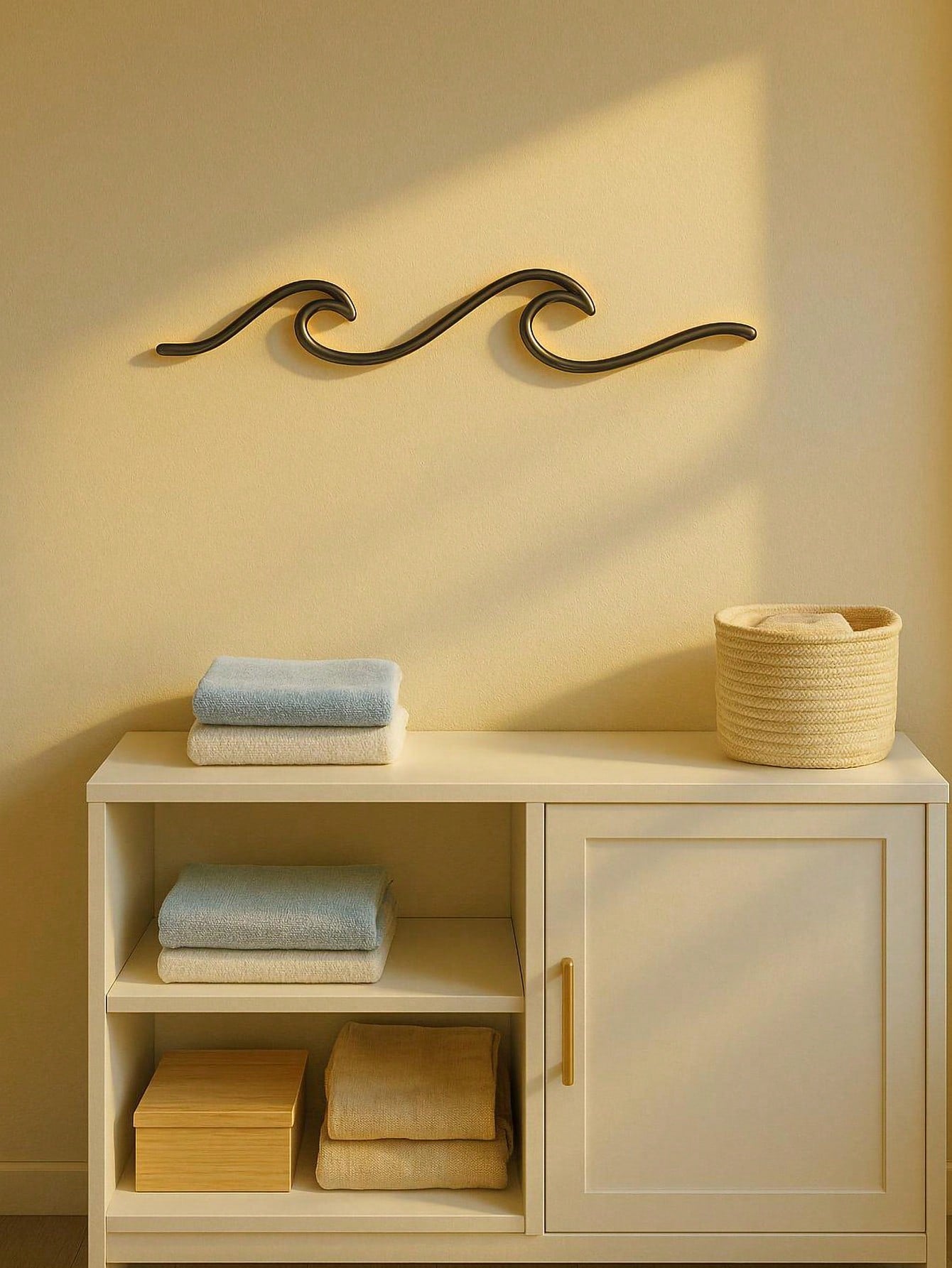 1 PC Christmas Metal Wave Art Logo Wall Decoration Ocean Wave Wall Hanging Simple Line Iron Crafts Wall Decoration Wall Sticker Artwork, Suitable For Modern Home Decor, Home Decoration, Room Decor, Bedroom Decor, Bathroom Decor, Waterproof, Rust Proof And Main image
