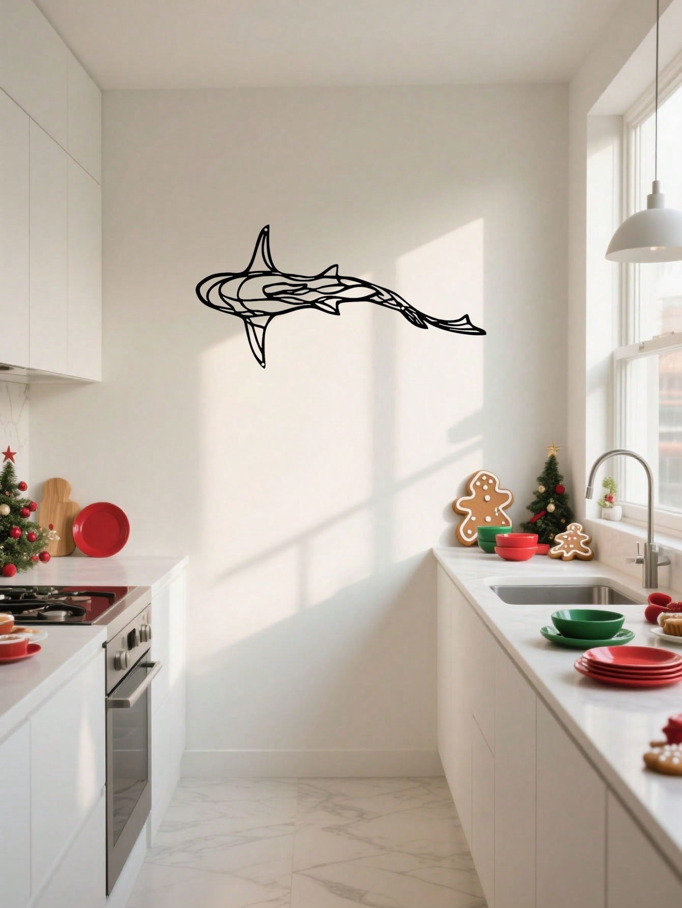 1 PC Minimalist Shark Metal Wall Art - Ocean Themed Iron Silhouette Decor, Modern Coastal Bathroom Living Room Wall Decor, Marine Lover Gift With Hanging Kit, Suitable For Christmas, Halloween, Thanksgiving, Valentine's Day Gifts, Suitable For Modern Home