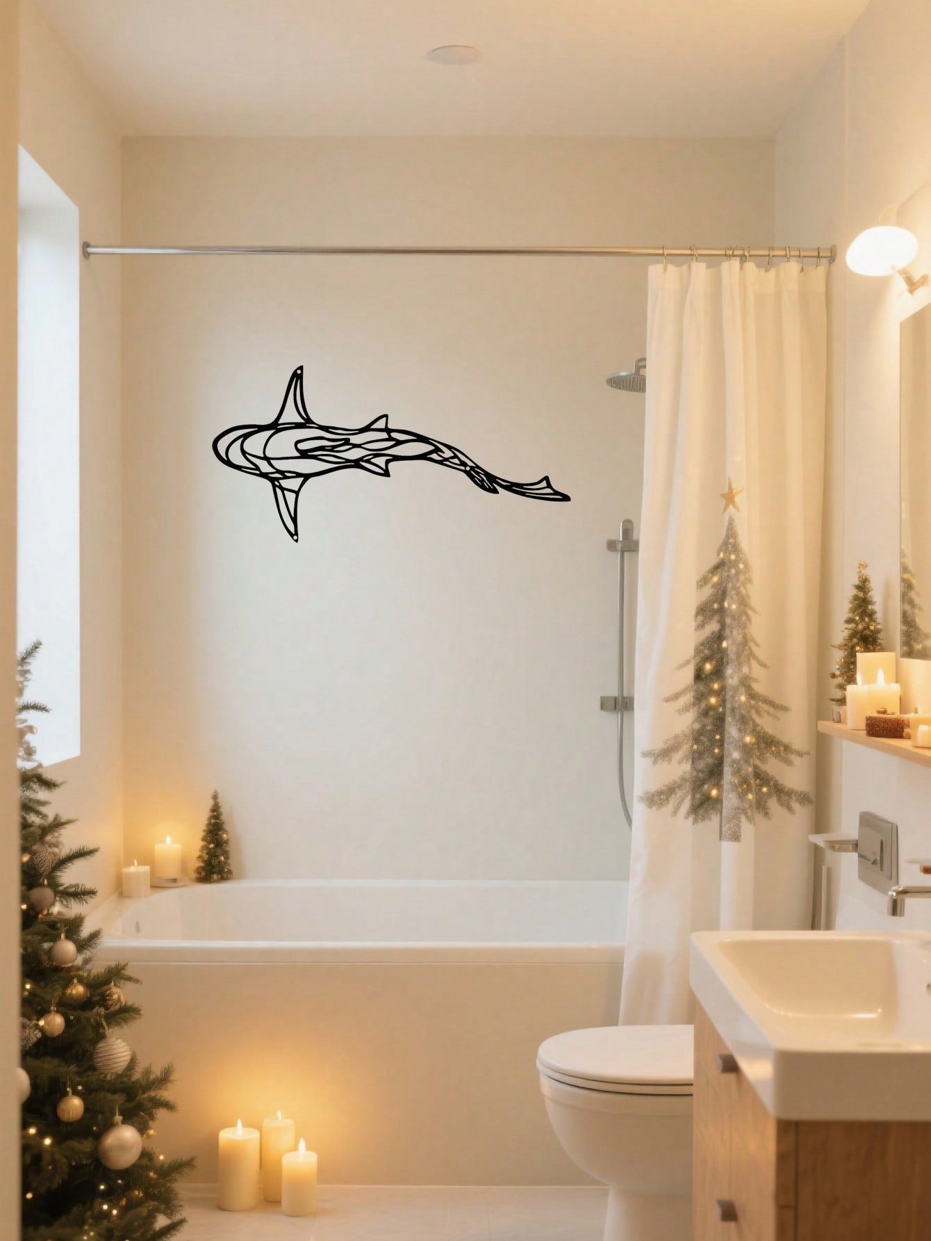 1 PC Minimalist Shark Metal Wall Art - Ocean Themed Iron Silhouette Decor, Modern Coastal Bathroom Living Room Wall Decor, Marine Lover Gift With Hanging Kit, Suitable For Christmas, Halloween, Thanksgiving, Valentine's Day Gifts, Suitable For Modern Home