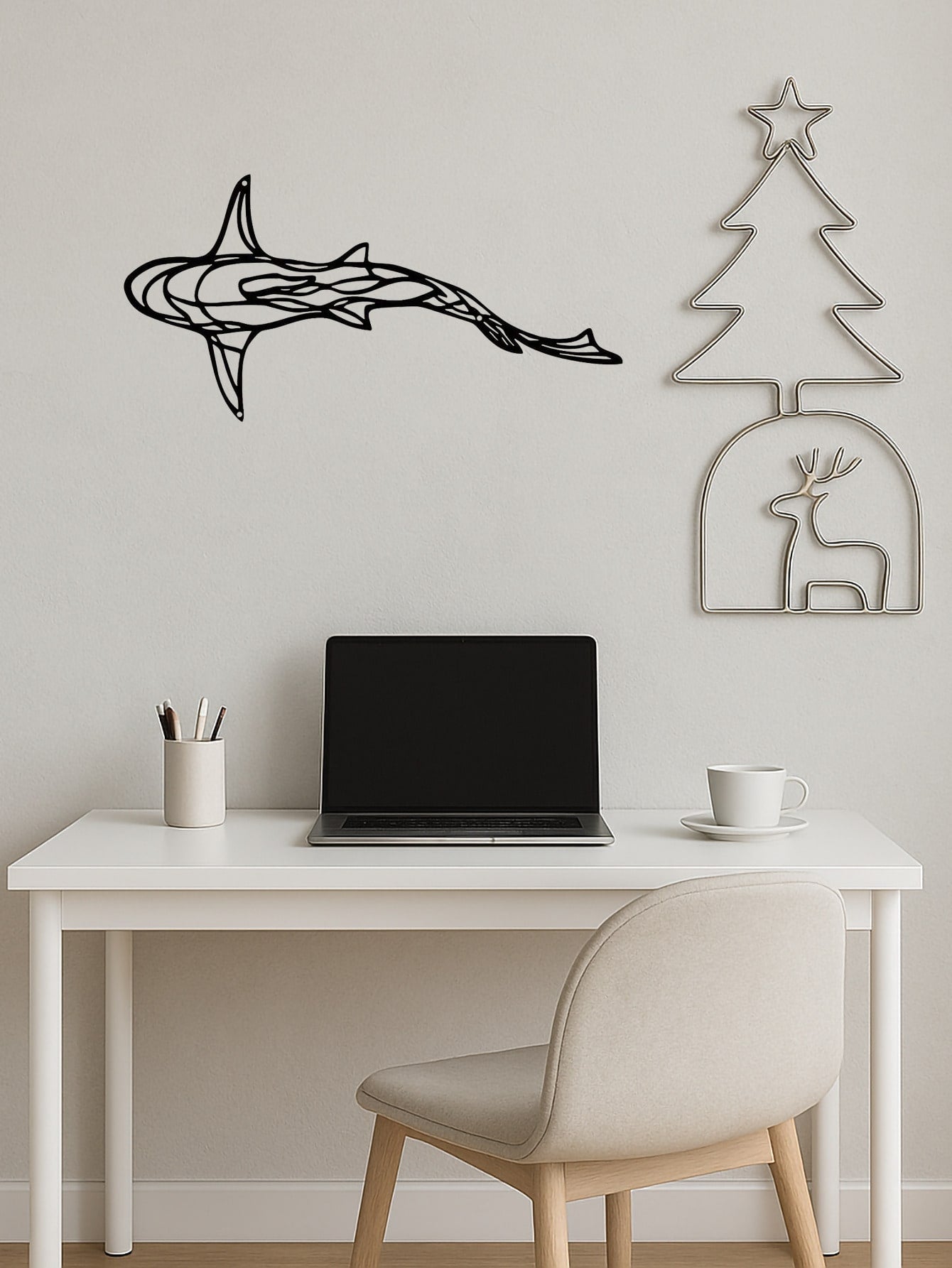 1 PC Minimalist Shark Metal Wall Art - Ocean Themed Iron Silhouette Decor, Modern Coastal Bathroom Living Room Wall Decor, Marine Lover Gift With Hanging Kit, Suitable For Christmas, Halloween, Thanksgiving, Valentine's Day Gifts, Suitable For Modern Home