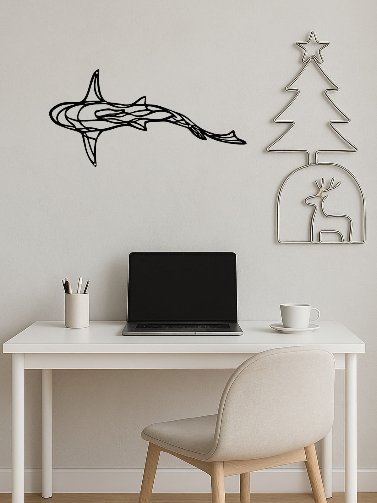 1 PC Minimalist Shark Metal Wall Art - Ocean Themed Iron Silhouette Decor, Modern Coastal Bathroom Living Room Wall Decor, Marine Lover Gift With Hanging Kit, Suitable For Christmas, Halloween, Thanksgiving, Valentine's Day Gifts, Suitable For Modern Home