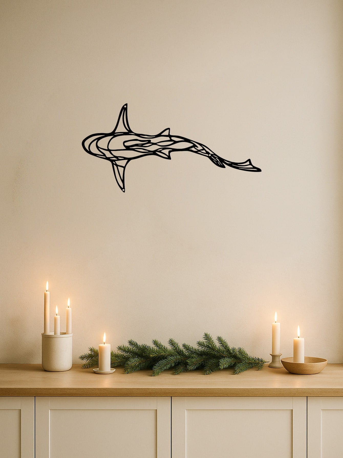 1 PC Minimalist Shark Metal Wall Art - Ocean Themed Iron Silhouette Decor, Modern Coastal Bathroom Living Room Wall Decor, Marine Lover Gift With Hanging Kit, Suitable For Christmas, Halloween, Thanksgiving, Valentine's Day Gifts, Suitable For Modern Home