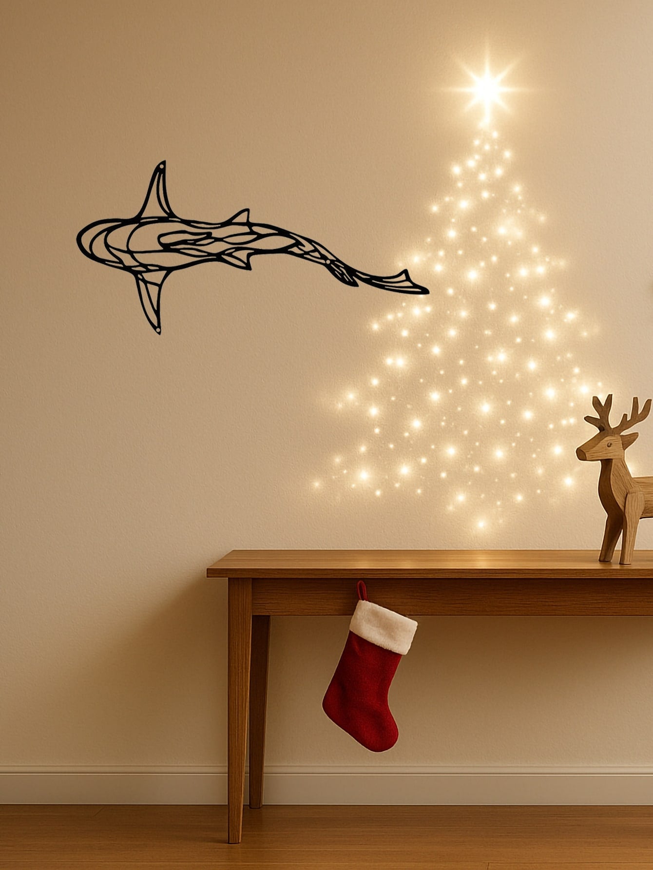 1 PC Minimalist Shark Metal Wall Art - Ocean Themed Iron Silhouette Decor, Modern Coastal Bathroom Living Room Wall Decor, Marine Lover Gift With Hanging Kit, Suitable For Christmas, Halloween, Thanksgiving, Valentine's Day Gifts, Suitable For Modern Home