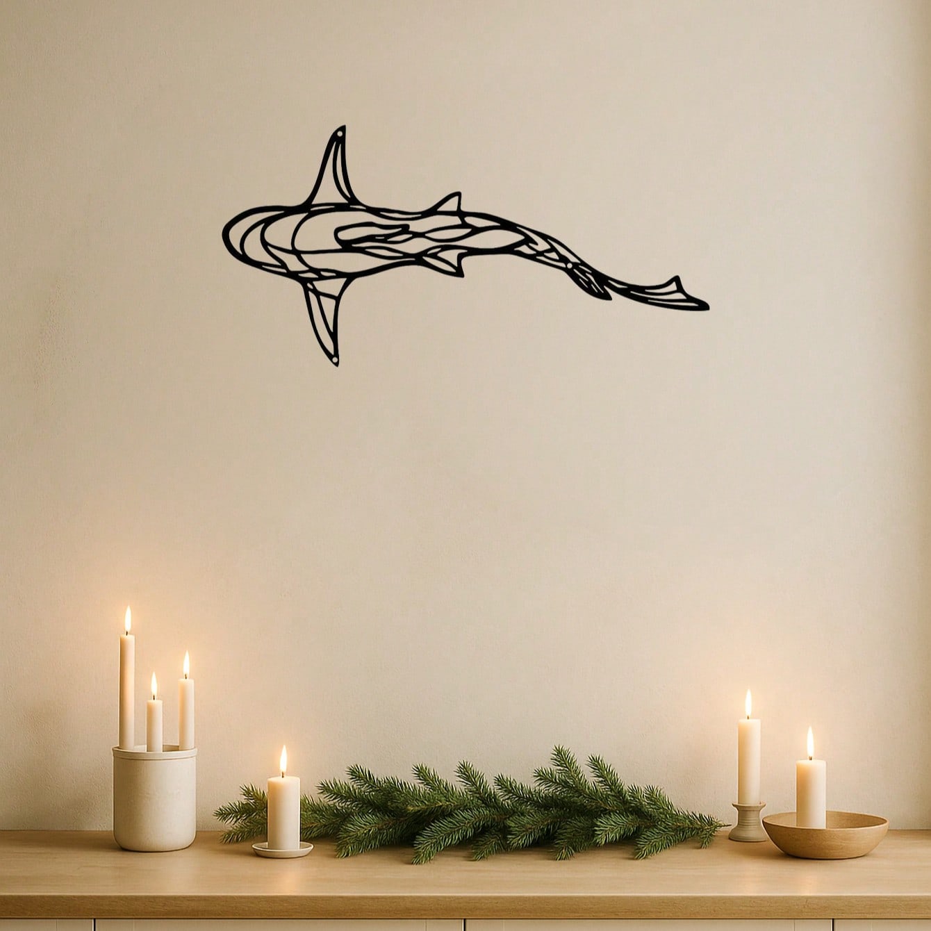 1 PC Minimalist Shark Metal Wall Art - Ocean Themed Iron Silhouette Decor, Modern Coastal Bathroom Living Room Wall Decor, Marine Lover Gift With Hanging Kit, Suitable For Christmas, Halloween, Thanksgiving, Valentine's Day Gifts, Suitable For Modern Home