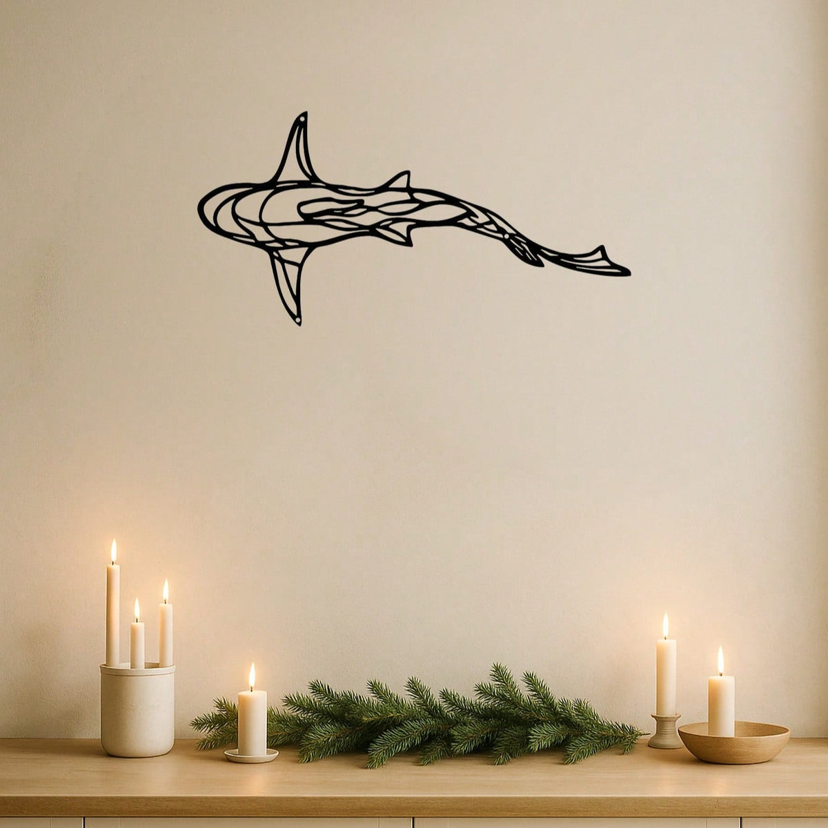 1 PC Minimalist Shark Metal Wall Art - Ocean Themed Iron Silhouette Decor, Modern Coastal Bathroom Living Room Wall Decor, Marine Lover Gift With Hanging Kit, Suitable For Christmas, Halloween, Thanksgiving, Valentine's Day Gifts, Suitable For Modern Home