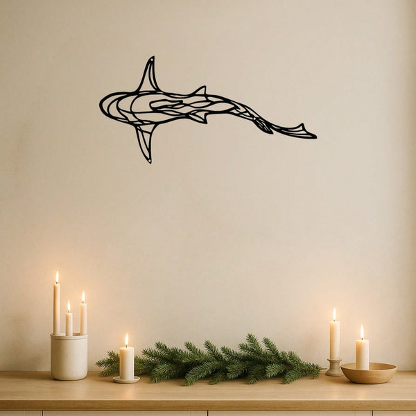 1 PC Minimalist Shark Metal Wall Art - Ocean Themed Iron Silhouette Decor, Modern Coastal Bathroom Living Room Wall Decor, Marine Lover Gift With Hanging Kit, Suitable For Christmas, Halloween, Thanksgiving, Valentine's Day Gifts, Suitable For Modern Home