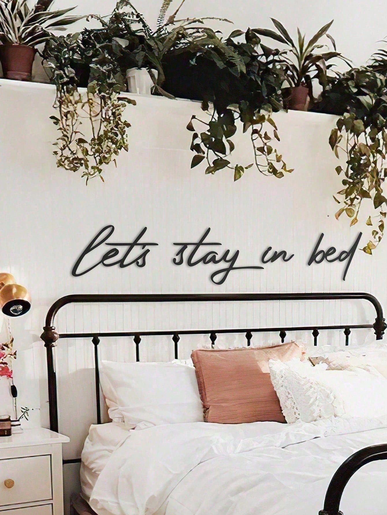 1pc "Let's Stay In Bed" Metal Sign, Metal Wall Decor, Metal Art, Wall Hanging, Inspirational Quote Wall Decor, Metal Plaque, Wall Plaque, Housewarming Gift