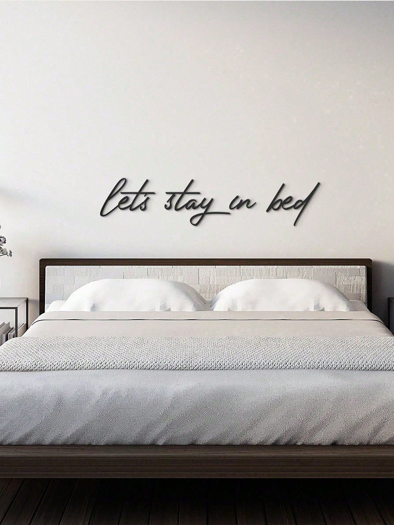 1pc "Let's Stay In Bed" Metal Sign, Metal Wall Decor, Metal Art, Wall Hanging, Inspirational Quote Wall Decor, Metal Plaque, Wall Plaque, Housewarming Gift