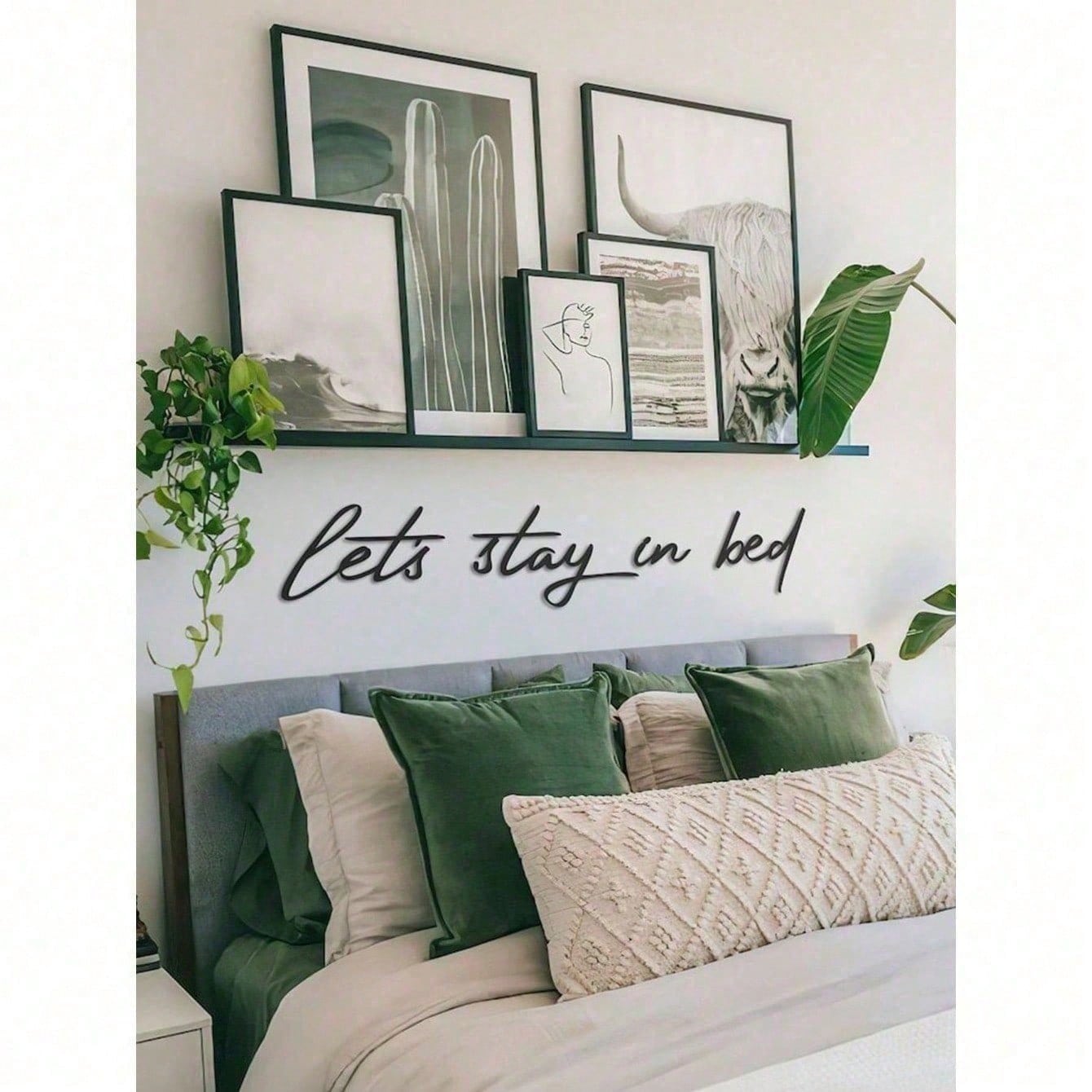 1pc "Let's Stay In Bed" Metal Sign, Metal Wall Decor, Metal Art, Wall Hanging, Inspirational Quote Wall Decor, Metal Plaque, Wall Plaque, Housewarming Gift