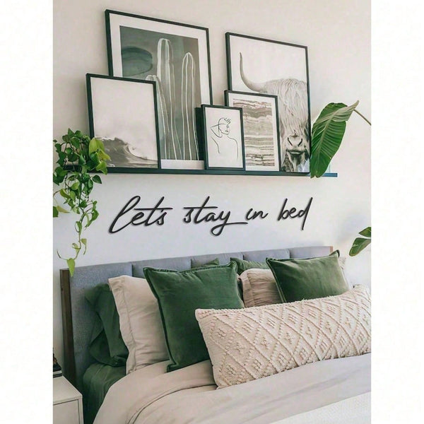 1pc "Let's Stay In Bed" Metal Sign, Metal Wall Decor, Metal Art, Wall Hanging, Inspirational Quote Wall Decor, Metal Plaque, Wall Plaque, Housewarming Gift