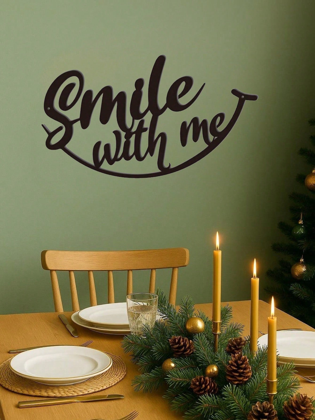 1 PC Positive Affirmation Iron Wall Art - "Smile With Me" Black Metal Sign With Distressed Finish, Uplifting Decor For Living Room Entryway, Therapy Grade Emotional Decor Gift, Suitable For Christmas, Halloween, Thanksgiving, Valentine's Day Gifts
