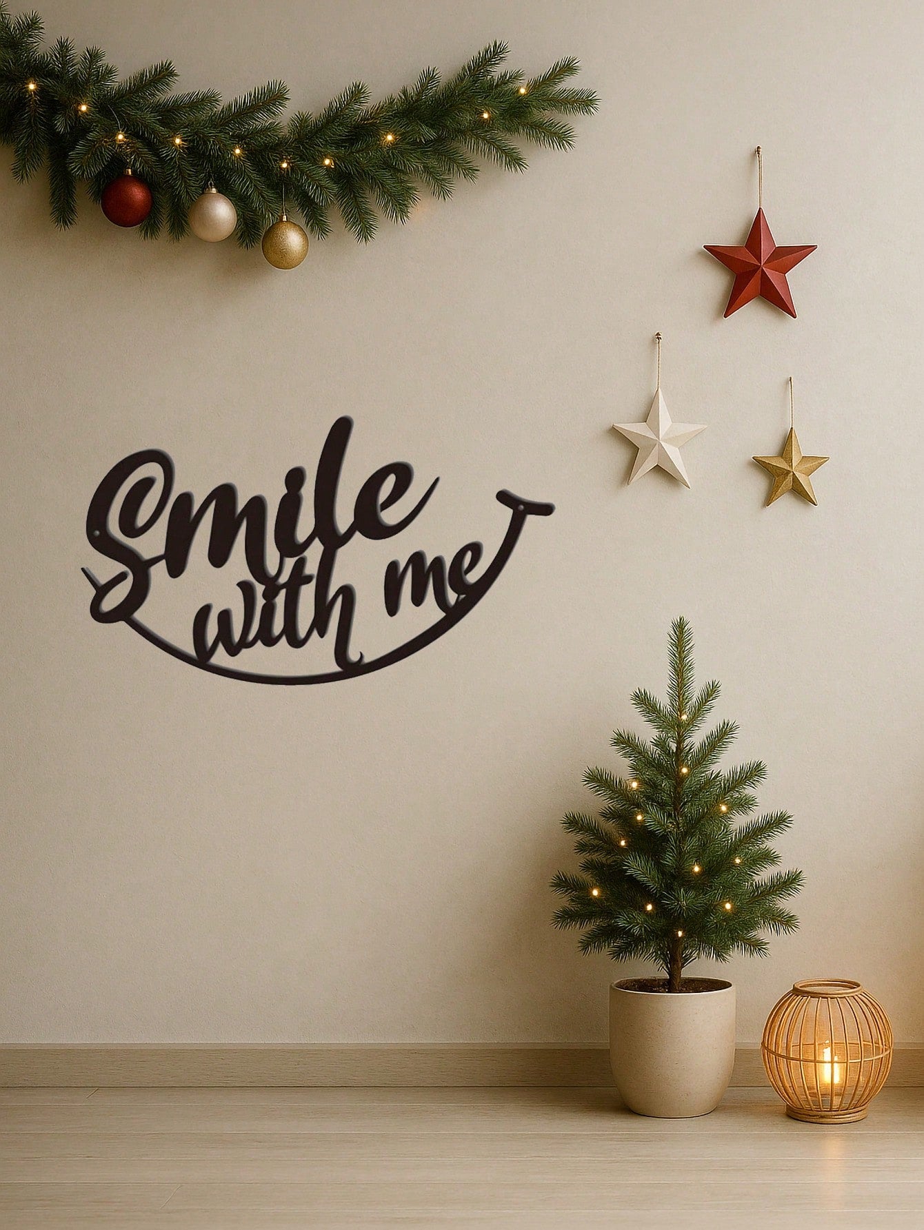 1 PC Positive Affirmation Iron Wall Art - "Smile With Me" Black Metal Sign With Distressed Finish, Uplifting Decor For Living Room Entryway, Therapy Grade Emotional Decor Gift, Suitable For Christmas, Halloween, Thanksgiving, Valentine's Day Gifts