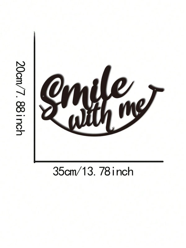1 PC Positive Affirmation Iron Wall Art - "Smile With Me" Black Metal Sign With Distressed Finish, Uplifting Decor For Living Room Entryway, Therapy Grade Emotional Decor Gift, Suitable For Christmas, Halloween, Thanksgiving, Valentine's Day Gifts