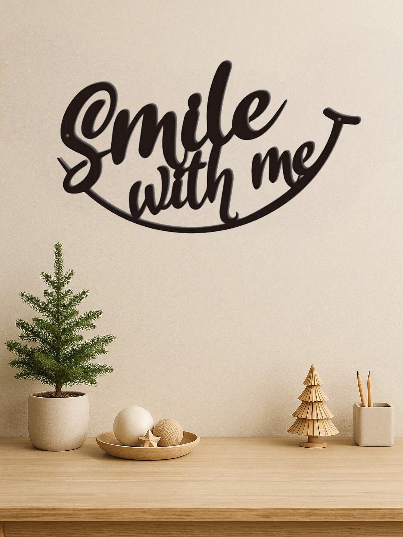 1 PC Positive Affirmation Iron Wall Art - "Smile With Me" Black Metal Sign With Distressed Finish, Uplifting Decor For Living Room Entryway, Therapy Grade Emotional Decor Gift, Suitable For Christmas, Halloween, Thanksgiving, Valentine's Day Gifts