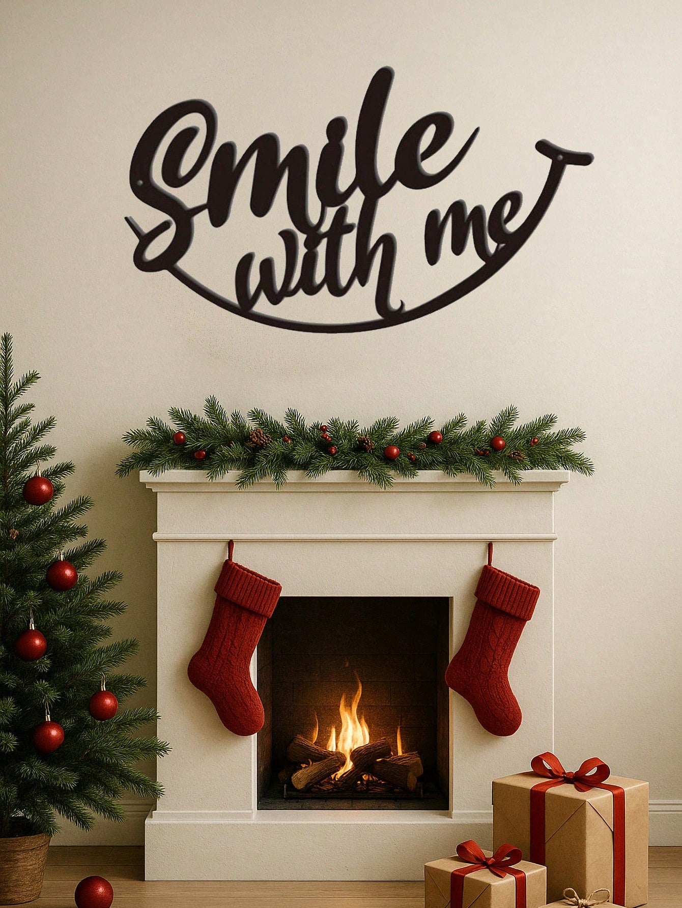 1 PC Positive Affirmation Iron Wall Art - "Smile With Me" Black Metal Sign With Distressed Finish, Uplifting Decor For Living Room Entryway, Therapy Grade Emotional Decor Gift, Suitable For Christmas, Halloween, Thanksgiving, Valentine's Day Gifts