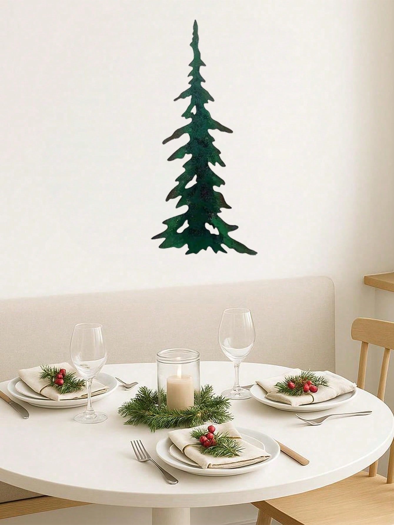 1pc elegant green metal wall art featuring a tree motif, crafted with intricate details for a nature-inspired aesthetic. Perfect as a stylish living room accent or durable outdoor decoration. Adds a refreshing botanical touch to any space while resisting