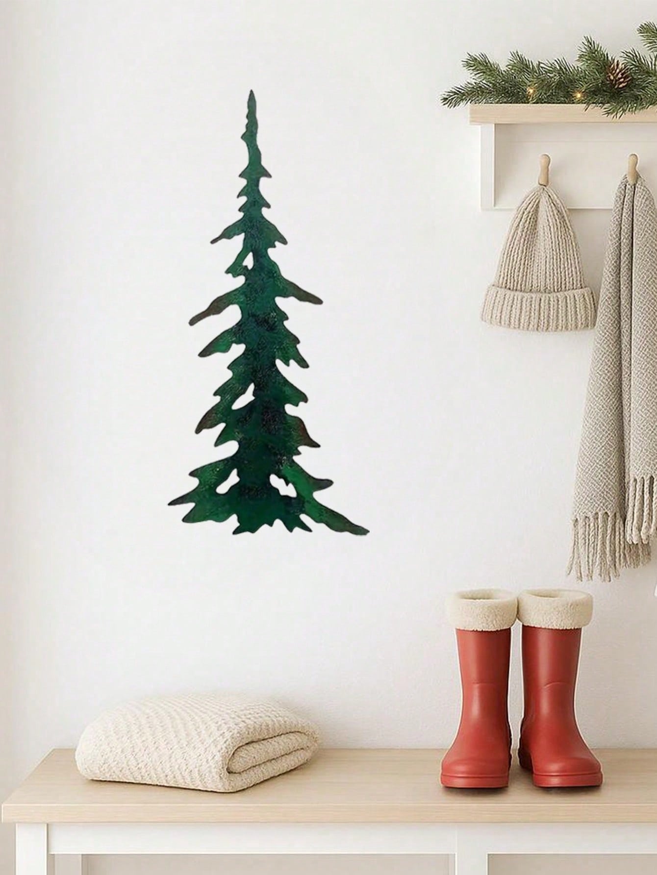 1pc elegant green metal wall art featuring a tree motif, crafted with intricate details for a nature-inspired aesthetic. Perfect as a stylish living room accent or durable outdoor decoration. Adds a refreshing botanical touch to any space while resisting