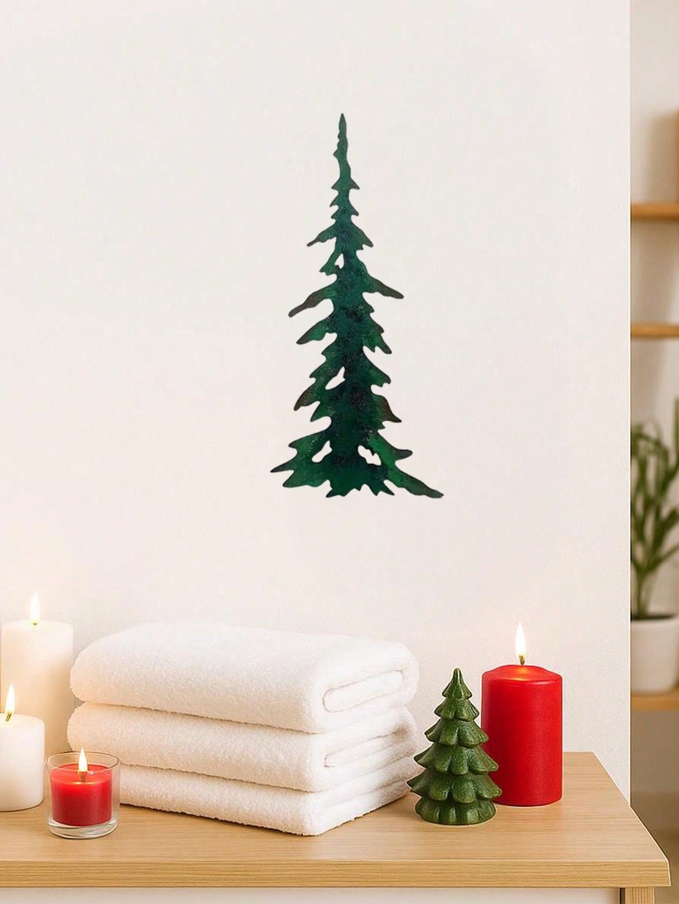 1pc elegant green metal wall art featuring a tree motif, crafted with intricate details for a nature-inspired aesthetic. Perfect as a stylish living room accent or durable outdoor decoration. Adds a refreshing botanical touch to any space while resisting