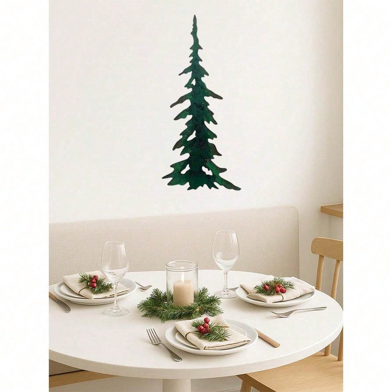 1pc elegant green metal wall art featuring a tree motif, crafted with intricate details for a nature-inspired aesthetic. Perfect as a stylish living room accent or durable outdoor decoration. Adds a refreshing botanical touch to any space while resisting