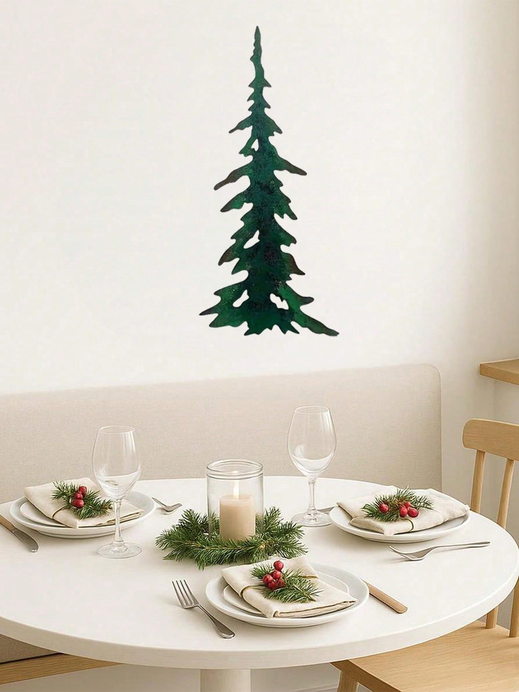 1pc elegant green metal wall art featuring a tree motif, crafted with intricate details for a nature-inspired aesthetic. Perfect as a stylish living room accent or durable outdoor decoration. Adds a refreshing botanical touch to any space while resisting