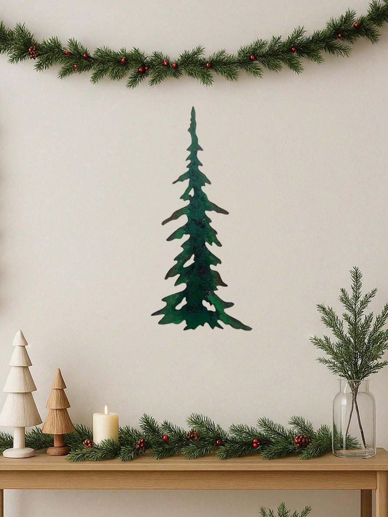 1pc elegant green metal wall art featuring a tree motif, crafted with intricate details for a nature-inspired aesthetic. Perfect as a stylish living room accent or durable outdoor decoration. Adds a refreshing botanical touch to any space while resisting