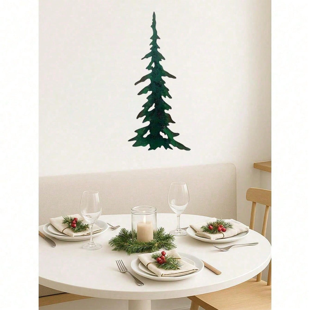 1pc elegant green metal wall art featuring a tree motif, crafted with intricate details for a nature-inspired aesthetic. Perfect as a stylish living room accent or durable outdoor decoration. Adds a refreshing botanical touch to any space while resisting