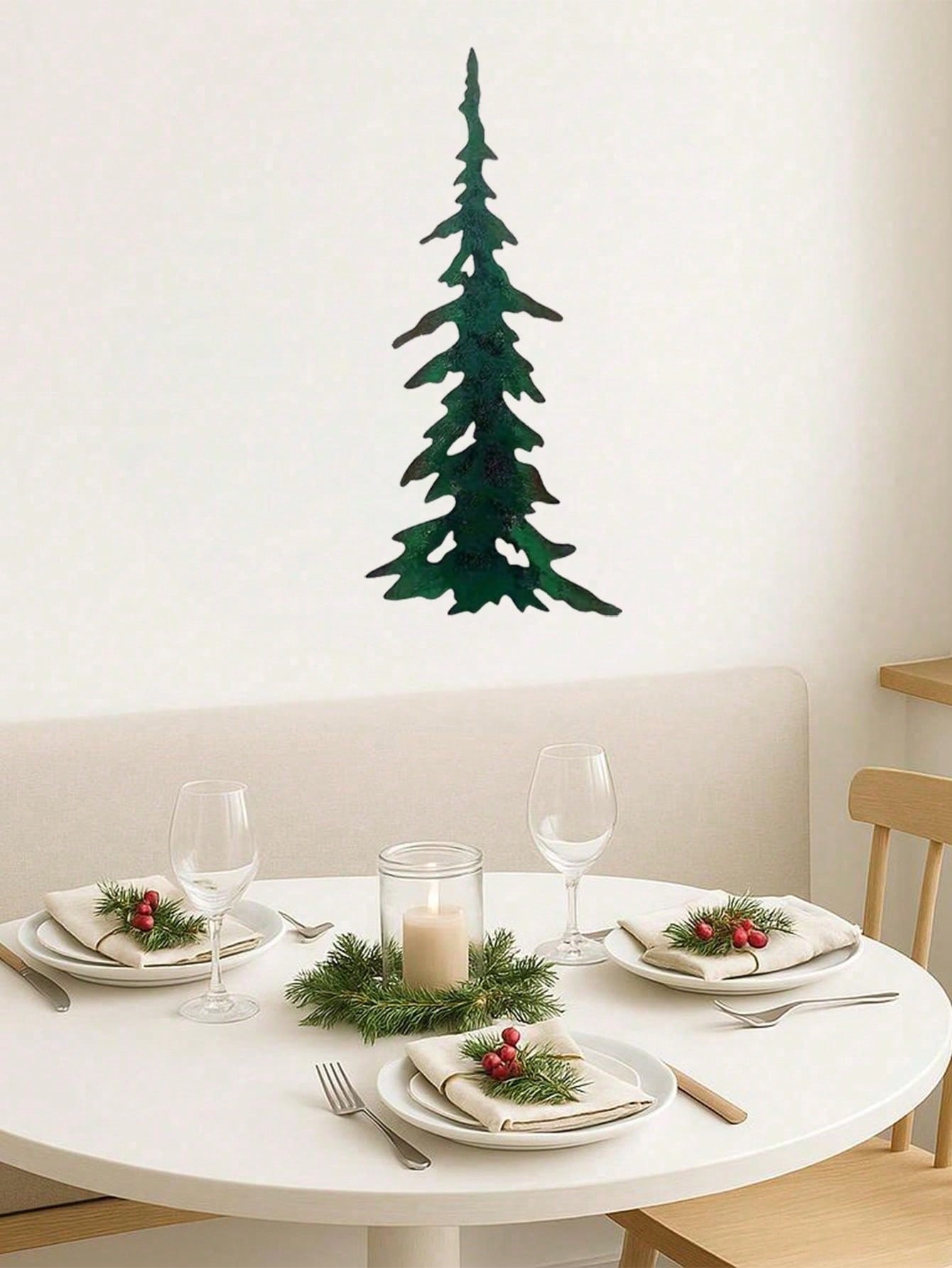 1pc elegant green metal wall art featuring a tree motif, crafted with intricate details for a nature-inspired aesthetic. Perfect as a stylish living room accent or durable outdoor decoration. Adds a refreshing botanical touch to any space while resisting Main image