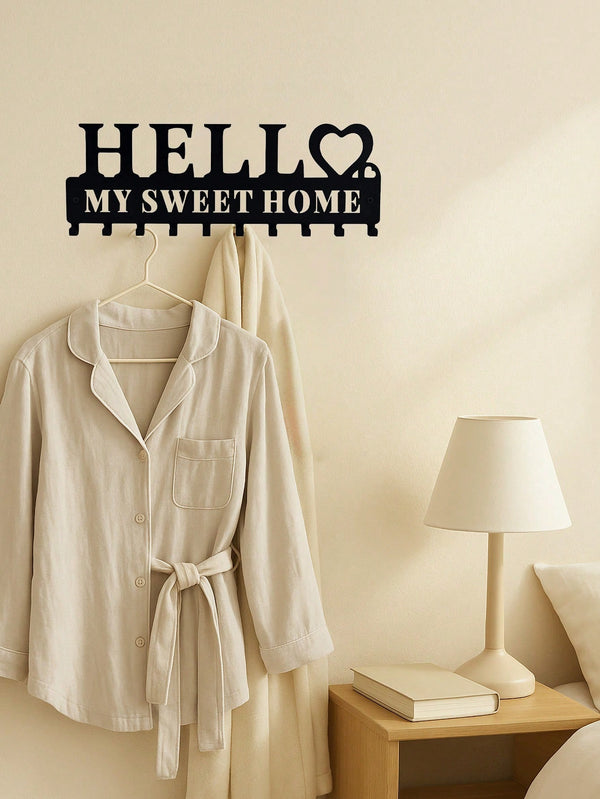 1pc Metal Welcome Keychain Holder - Wall-Mounted Key Hook Rack In Black. Features A Welcome Sign Design, Perfect For Organizing Entryways In Living Rooms, Bedrooms, Or Offices. Ideal For Key Storage And Hanging Keychains.