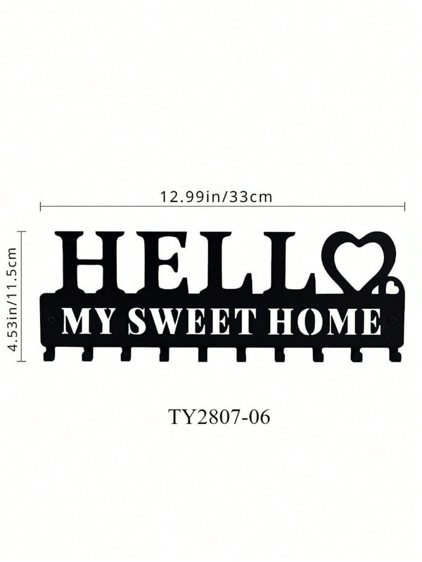 1pc Metal Welcome Keychain Holder - Wall-Mounted Key Hook Rack In Black. Features A Welcome Sign Design, Perfect For Organizing Entryways In Living Rooms, Bedrooms, Or Offices. Ideal For Key Storage And Hanging Keychains.