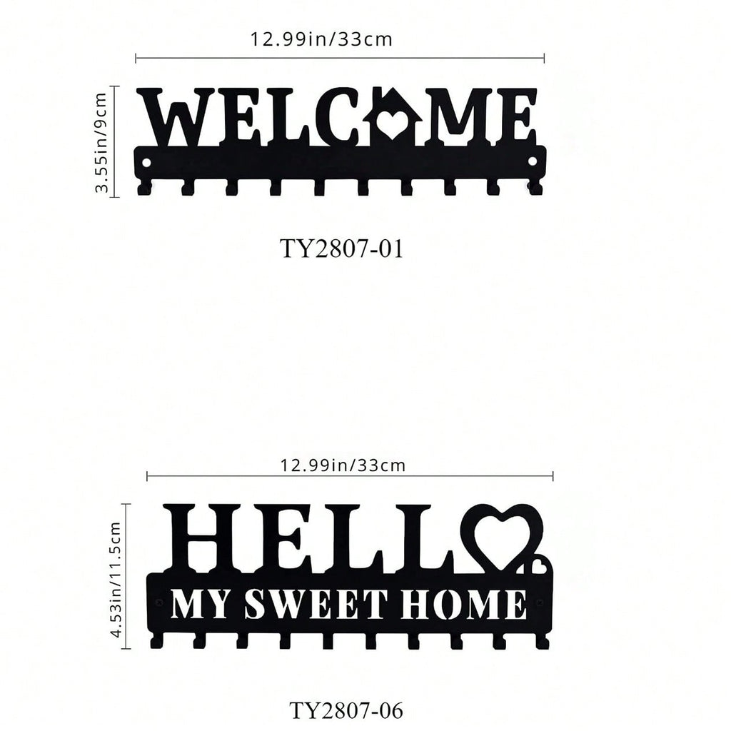 1pc Metal Welcome Keychain Holder - Wall-Mounted Key Hook Rack In Black. Features A Welcome Sign Design, Perfect For Organizing Entryways In Living Rooms, Bedrooms, Or Offices. Ideal For Key Storage And Hanging Keychains.