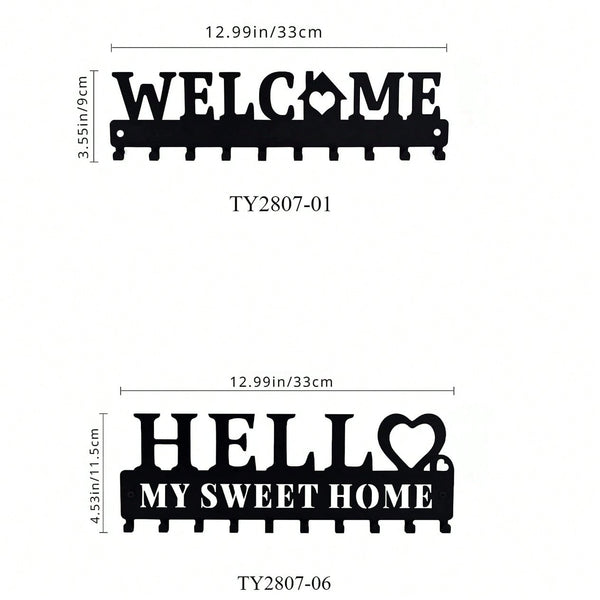 1pc Metal Welcome Keychain Holder - Wall-Mounted Key Hook Rack In Black. Features A Welcome Sign Design, Perfect For Organizing Entryways In Living Rooms, Bedrooms, Or Offices. Ideal For Key Storage And Hanging Keychains.