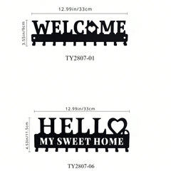 1pc Metal Welcome Keychain Holder - Wall-Mounted Key Hook Rack In Black. Features A Welcome Sign Design, Perfect For Organizing Entryways In Living Rooms, Bedrooms, Or Offices. Ideal For Key Storage And Hanging Keychains.