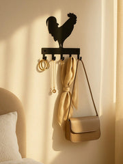 1 PC Country Chic Decor Midnight Rooster Wall Hook - Matte Black Farm Metal Hanger with Comb Texturing | Rustic Organizer for Keys & Aprons , applicable to multiple areas such as lounges and sleeping quarters.Suitable for Christmas, Halloween, Thanksgivin