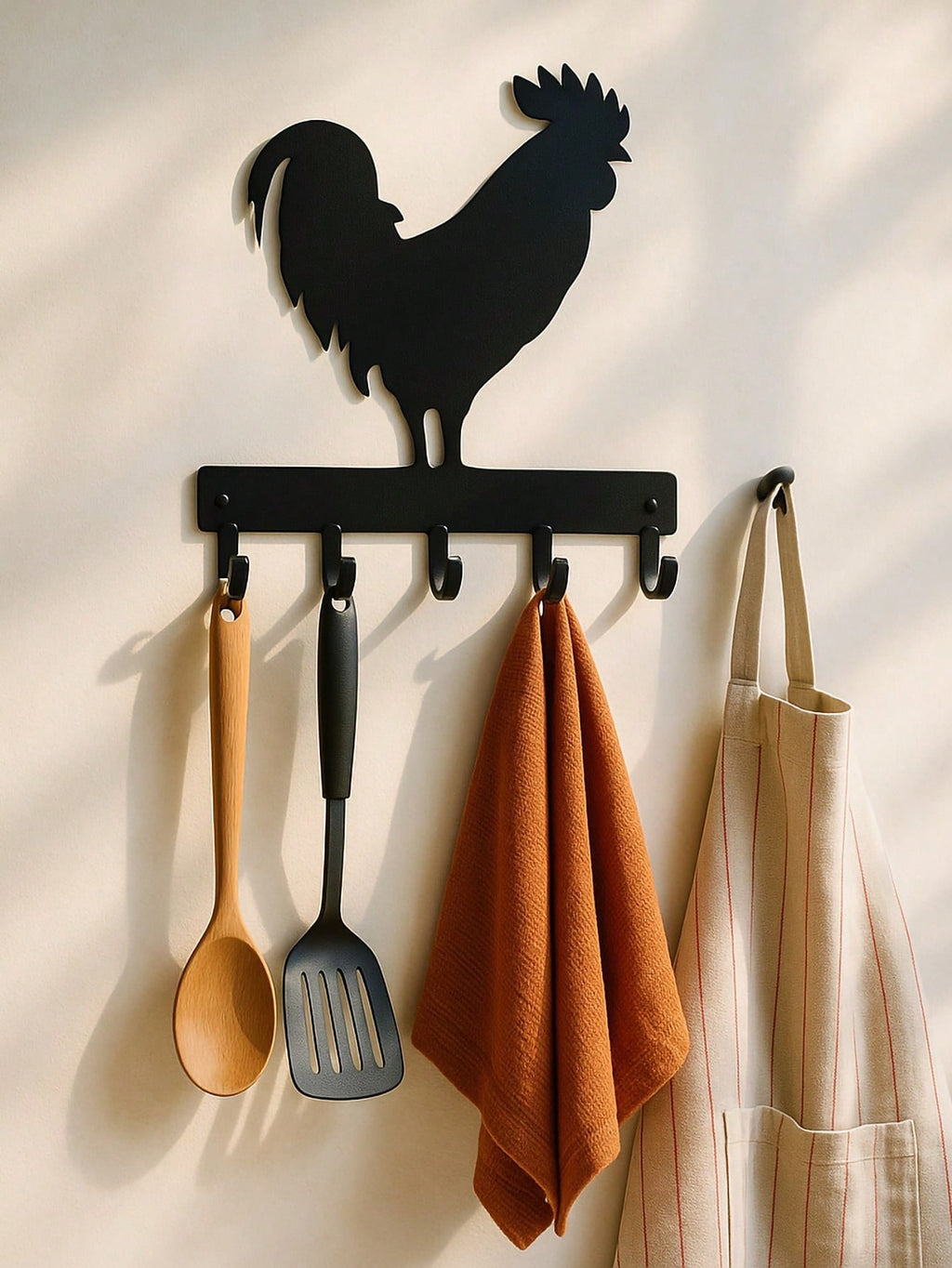 1 PC Country Chic Decor Midnight Rooster Wall Hook - Matte Black Farm Metal Hanger with Comb Texturing | Rustic Organizer for Keys & Aprons , applicable to multiple areas such as lounges and sleeping quarters.Suitable for Christmas, Halloween, Thanksgivin