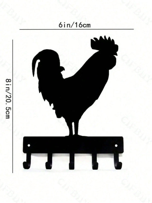 1 PC Country Chic Decor Midnight Rooster Wall Hook - Matte Black Farm Metal Hanger with Comb Texturing | Rustic Organizer for Keys & Aprons , applicable to multiple areas such as lounges and sleeping quarters.Suitable for Christmas, Halloween, Thanksgivin
