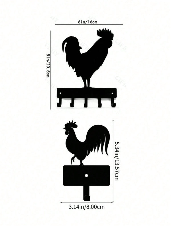 1 PC Country Chic Decor Midnight Rooster Wall Hook - Matte Black Farm Metal Hanger with Comb Texturing | Rustic Organizer for Keys & Aprons , applicable to multiple areas such as lounges and sleeping quarters.Suitable for Christmas, Halloween, Thanksgivin