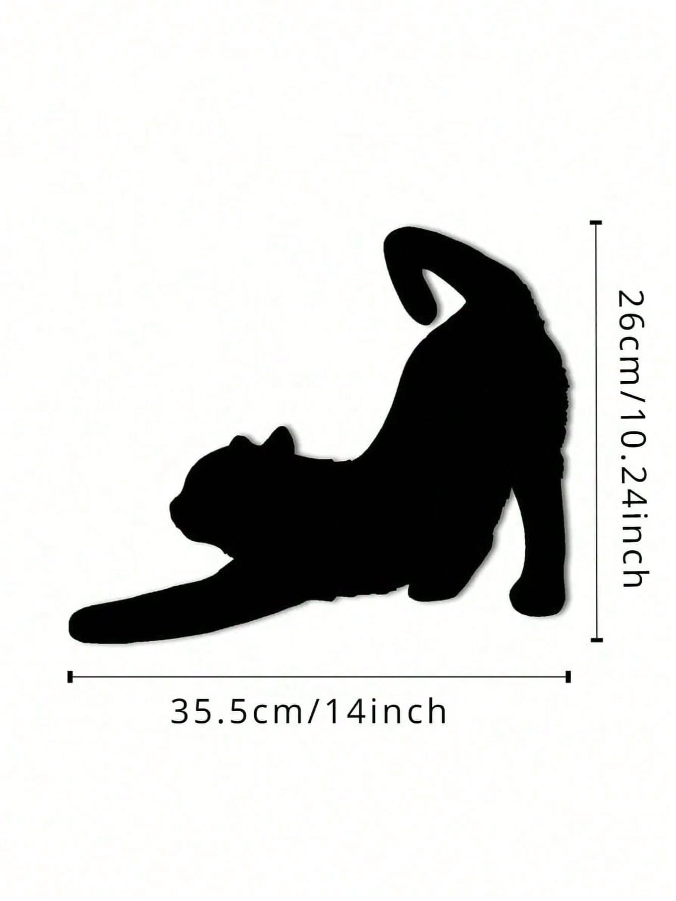 1 Pc Enchanting Metal Wall Panel of Stretching Cat | Exquisite Cat Silhouette Wall Decoration Sticker. This graceful iron art silhouette showcases a fascinating hanging wall art. It adds a touch of charm and playfulness, creating a captivating atmosphere