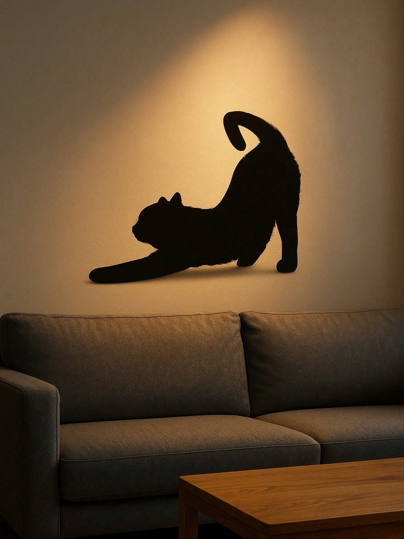 1 Pc Enchanting Metal Wall Panel of Stretching Cat | Exquisite Cat Silhouette Wall Decoration Sticker. This graceful iron art silhouette showcases a fascinating hanging wall art. It adds a touch of charm and playfulness, creating a captivating atmosphere