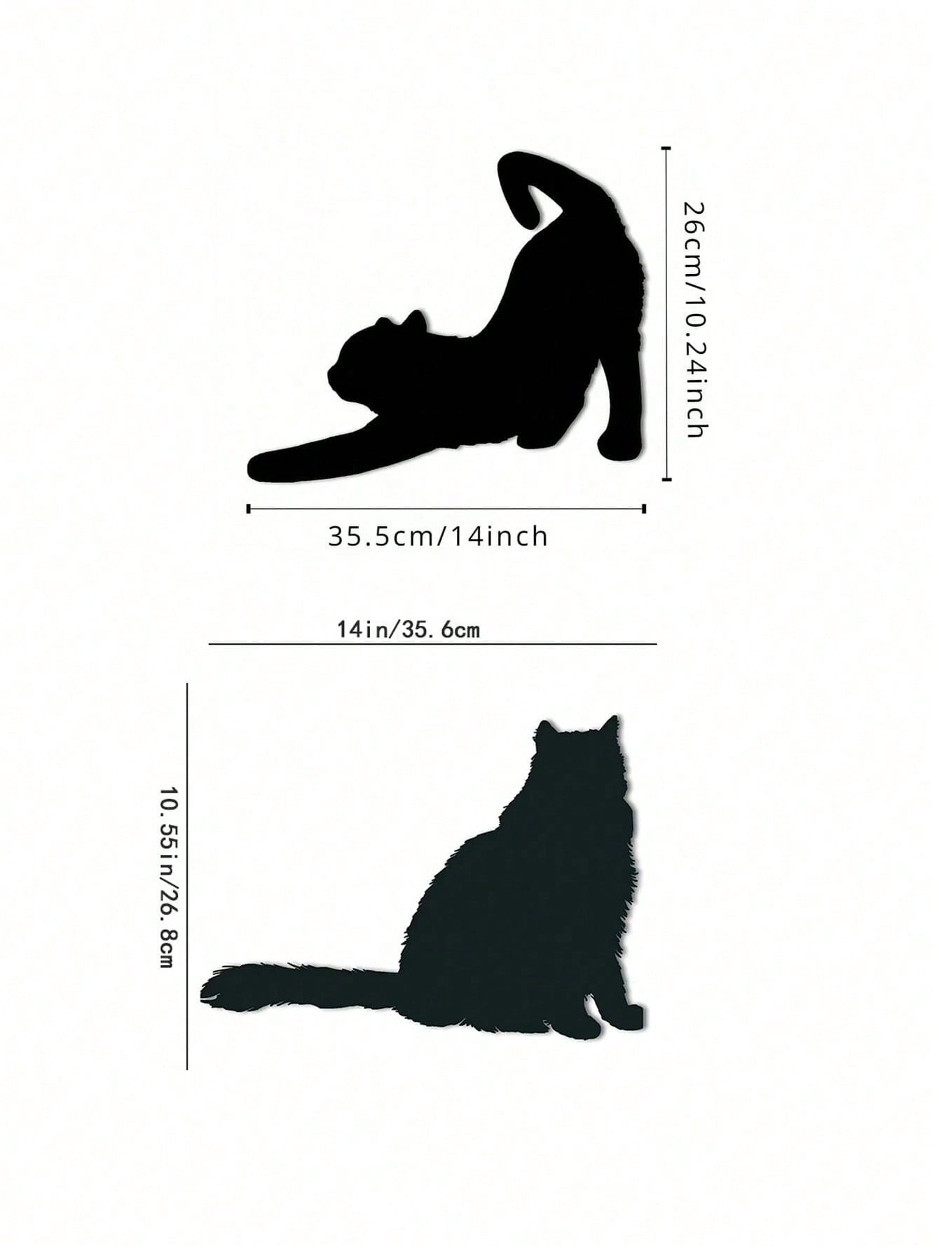 1 Pc Enchanting Metal Wall Panel of Stretching Cat | Exquisite Cat Silhouette Wall Decoration Sticker. This graceful iron art silhouette showcases a fascinating hanging wall art. It adds a touch of charm and playfulness, creating a captivating atmosphere