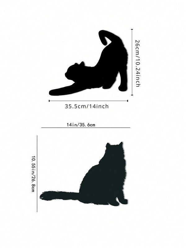1 Pc Enchanting Metal Wall Panel of Stretching Cat | Exquisite Cat Silhouette Wall Decoration Sticker. This graceful iron art silhouette showcases a fascinating hanging wall art. It adds a touch of charm and playfulness, creating a captivating atmosphere