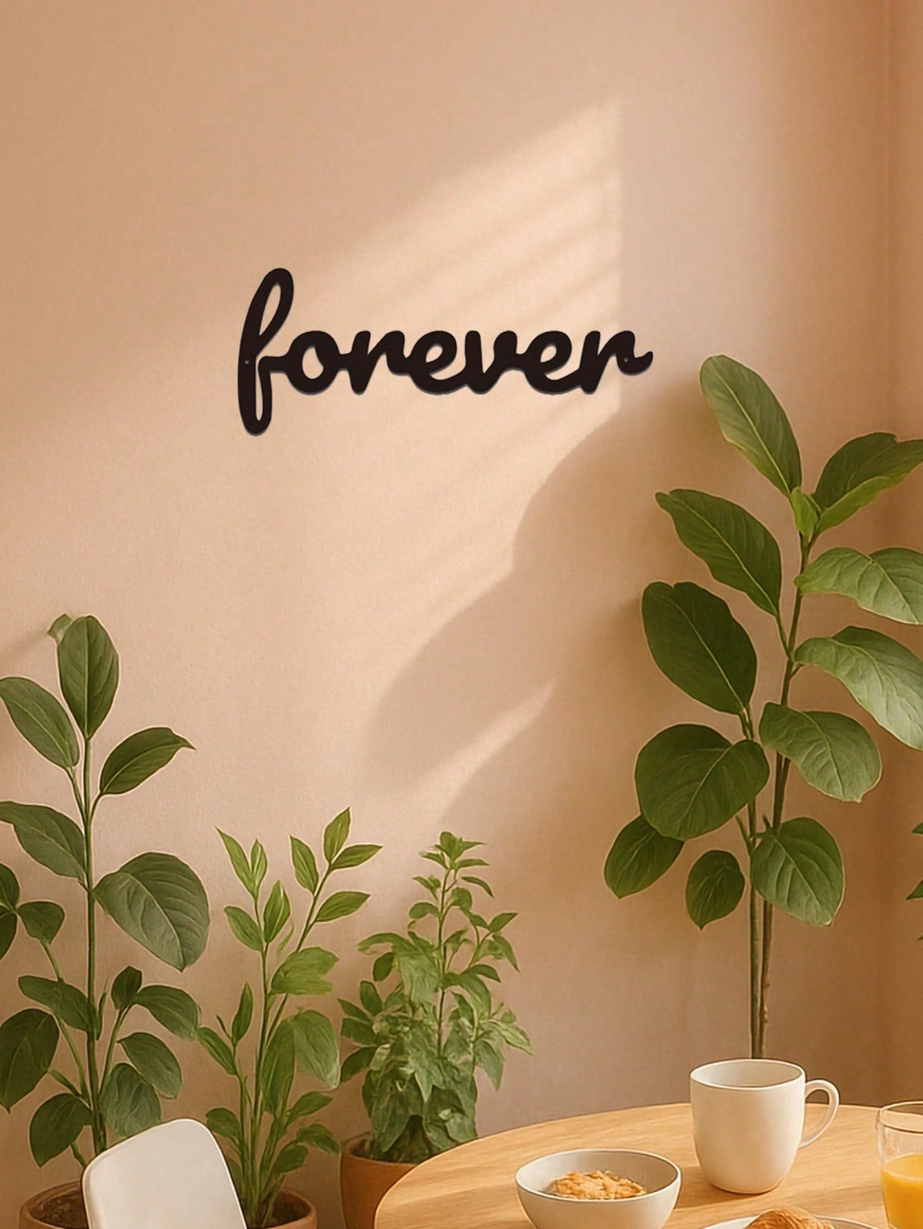 This "Forever" modern home decor piece is perfect for bedrooms, living rooms, and bathrooms. Crafted with premium materials and century-old baking paint technology, it features waterproof, rust-resistant, and fade-proof properties. The sturdy design ensur